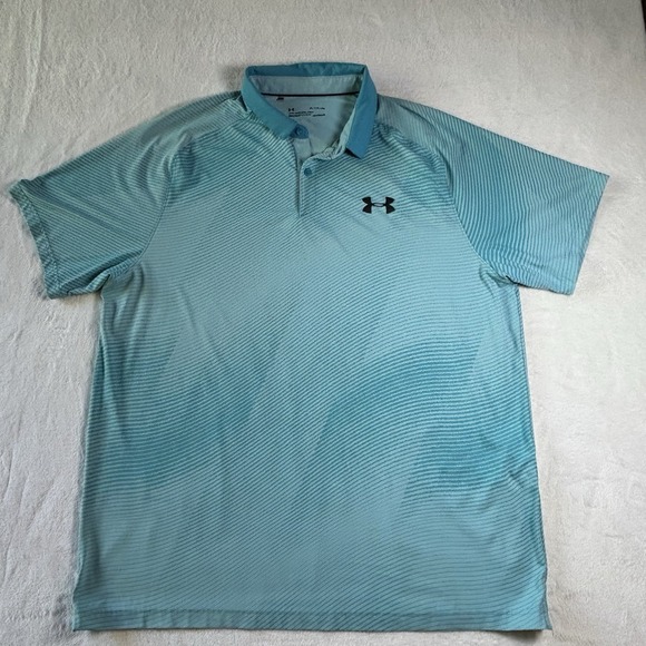 Under Armour Other - Under Armour Heatgear Short Sleeve Golf Polo Shirt Blue Striped Size XL Loose